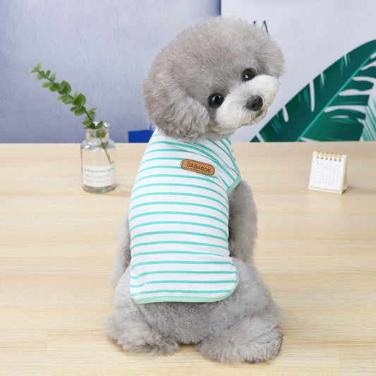 DADAGOU Dog Vest Cotton Striped Casual Pet Clothing 21 Casual Striped Vest-Green L V1328-4578239685603