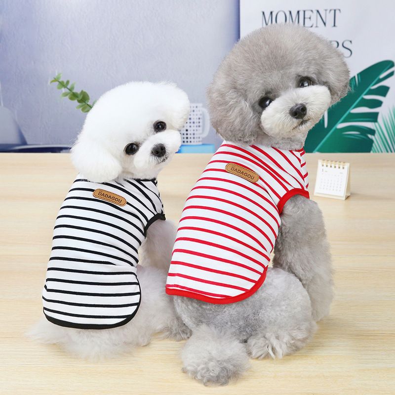 DADAGOU Dog Vest Cotton Striped Casual Pet Clothing 21 Casual Striped Vest-Red XS V1328-4578239685612