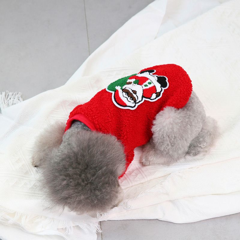 Dogbaby Dog Clothes Fleece Small Breed Christmas Tree 21 Santa Claus Gift Fleece-Red L V1328-4878337854582