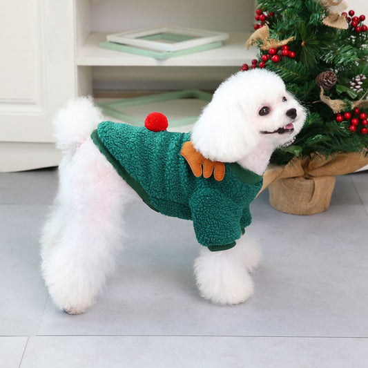 Dogbaby Dog Clothes Fleece Small Breed Christmas Tree 21 Christmas Fawn Legs Velvet-Green M V1328-4878337854596