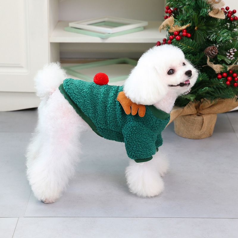 Dogbaby Dog Clothes Fleece Small Breed Christmas Tree 21 Christmas Fawn Legs Velvet-Green V1328-4878337854597