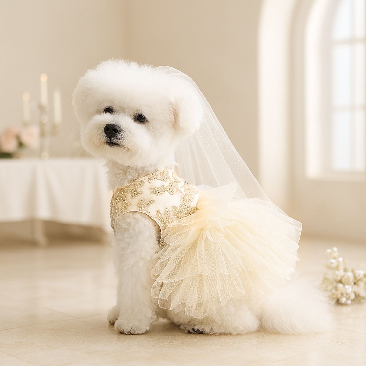PETCIRCLE Pet Dog Cat Polyester Gauze Skirt Dress Starlight Wedding Dress S-about 2.00 kg-3.00 kg V1328-5005821040250