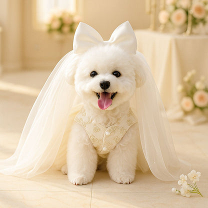 PETCIRCLE Pet Dog Cat Polyester Gauze Skirt Dress Starlight Wedding Dress S-about 2.00 kg-3.00 kg V1328-5005821040250