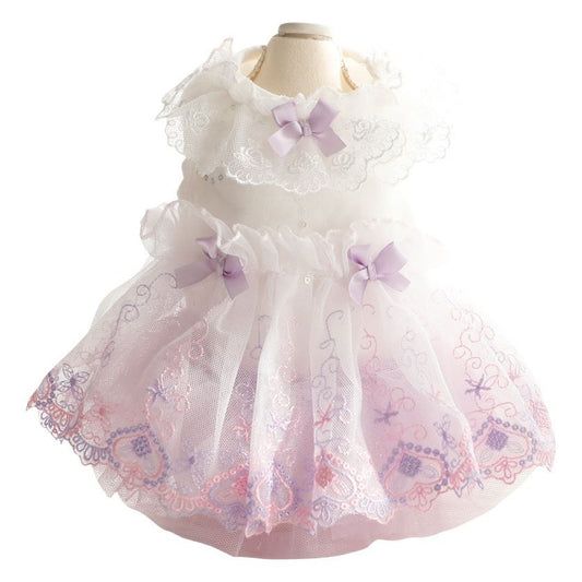 Accope Pet Dress Cotton Princess Style Summer Double-layer embroidery dark pink L V1328-5036765090746