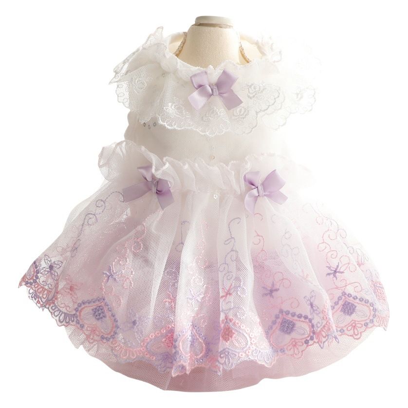 Accope Pet Dress Cotton Princess Style Summer Double-layer embroidery white beads L V1328-5036765090748