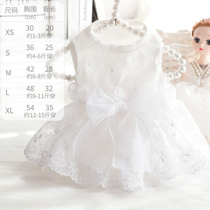 Accope Pet Dress Cotton Princess Style Summer White flowers L V1328-5036765090753
