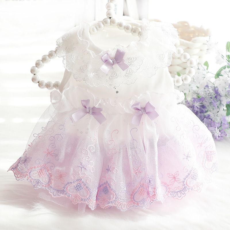 Accope Pet Dress Cotton Princess Style Summer Double-layer embroidery white beads V1328-5036765090770
