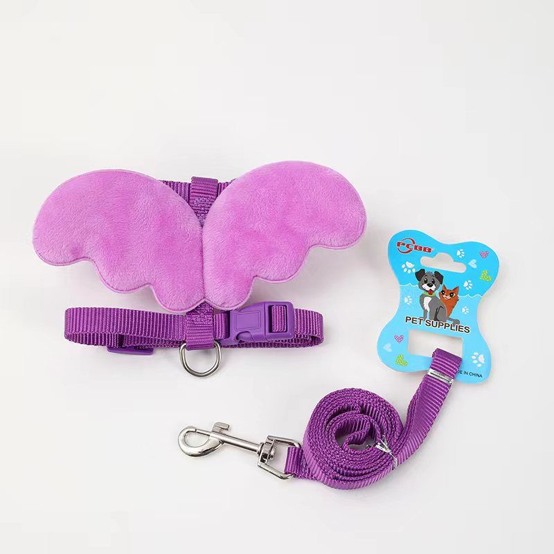 Petubei Dog Harness Leash Nylon Angel Wings Purple M V1328-5059194553050