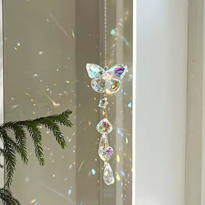 3D Stainless Steel Wind Spinner with Spiral Tail & Butterfly Crystal Sun Catcher, Hanging Metal Wind Chimes for Women Gift, Indoor/Outdoor Decor, Yard Art Decorations