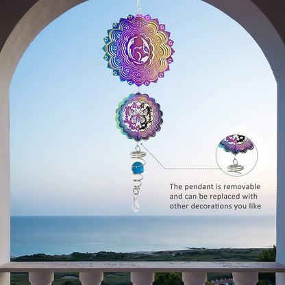 3D Stainless Steel Wind Spinner with Spiral Tail & Butterfly Crystal Sun Catcher, Hanging Metal Wind Chimes for Women Gift, Indoor/Outdoor Decor, Yard Art Decorations