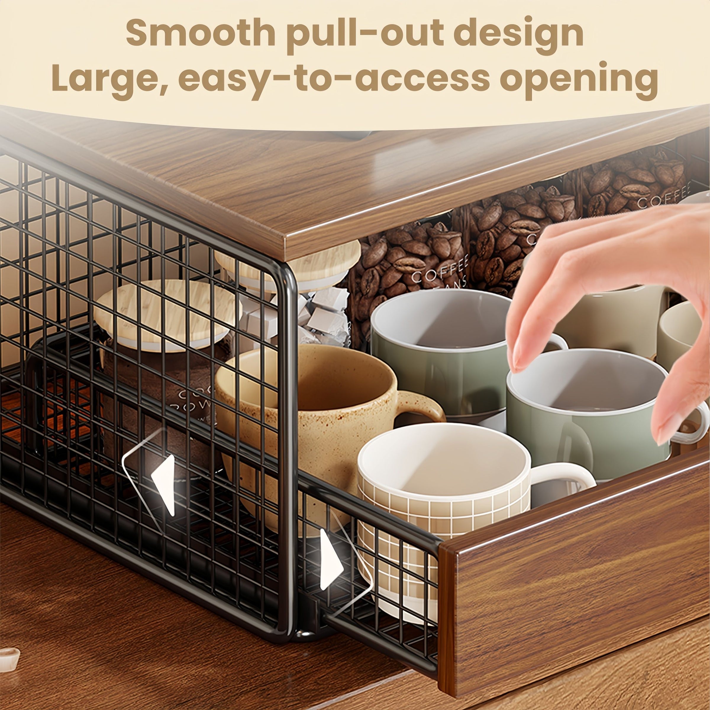 Coffee Machine Stand,Coffee Capsule Storage, Kitchen Counter Organizer with Drawer& Wire Basket, Space Saving V1337-A9-C57U-QV30