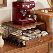Coffee Machine Stand,Coffee Capsule Storage, Kitchen Counter Organizer with Drawer& Wire Basket, Space Saving V1337-A9-C57U-QV30