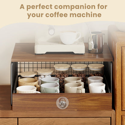Coffee Machine Stand,Coffee Capsule Storage, Kitchen Counter Organizer with Drawer& Wire Basket, Space Saving V1337-A9-C57U-QV30