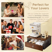 Coffee Machine Stand,Coffee Capsule Storage, Kitchen Counter Organizer with Drawer& Wire Basket, Space Saving V1337-A9-C57U-QV30