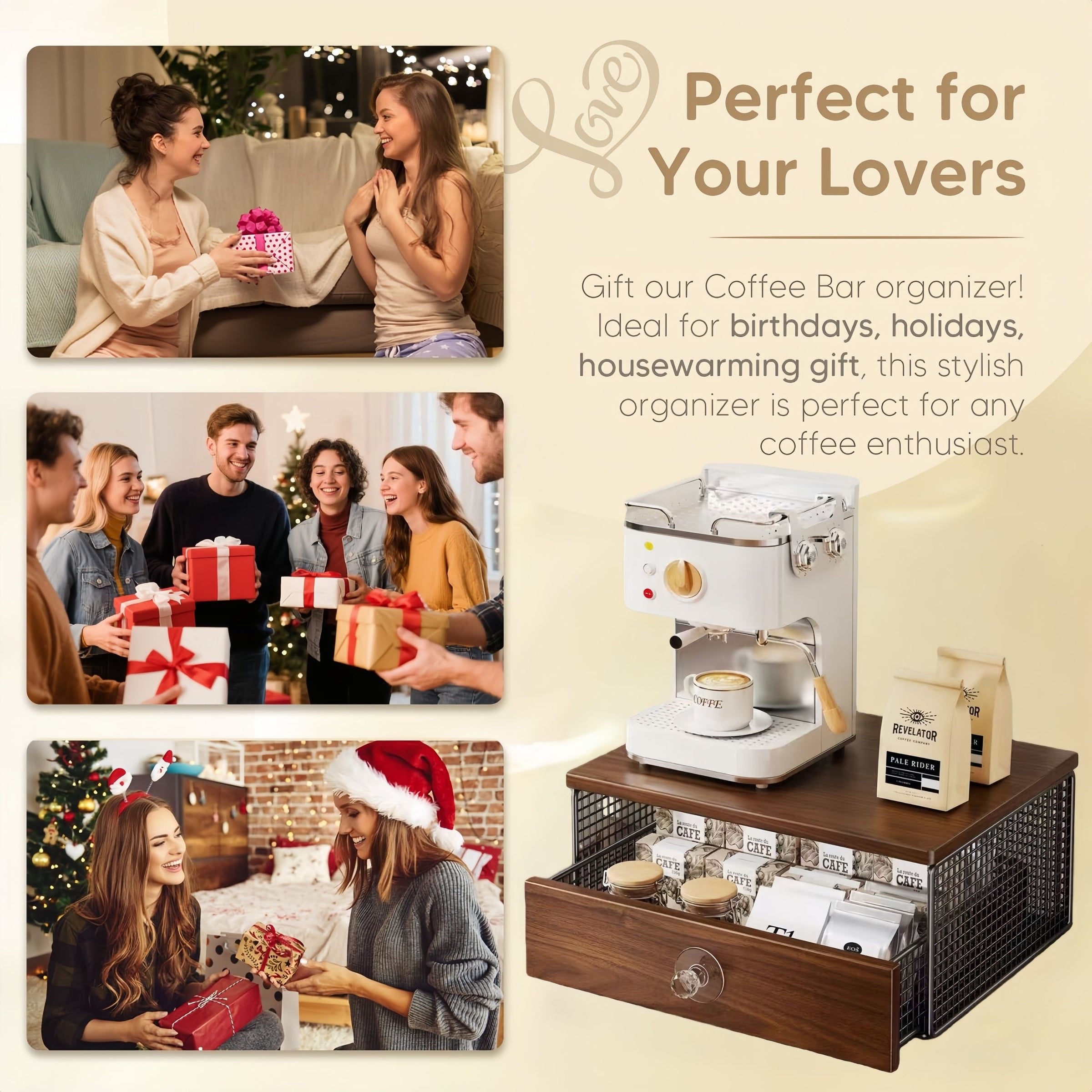 Coffee Machine Stand,Coffee Capsule Storage, Kitchen Counter Organizer with Drawer& Wire Basket, Space Saving V1337-A9-C57U-QV30