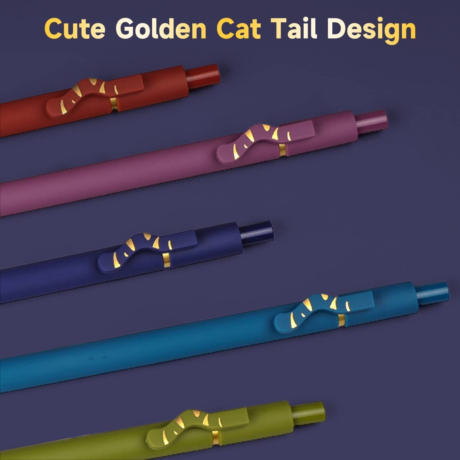 5 Pcs Retractable Gel Pens,0.5mm Ballpoint Black Ink Pens with Cute Cat Tail,Japanese Smooth Writing Fine for Cat Lovers School Office