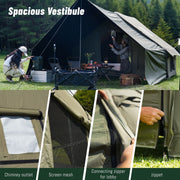 Dark Green Inflatable Camping Tent with Canopy, Large 4-6 Person, Waterproof, Heavy Duty Cabin Glamping Hiking Blow Up Tent with Awning Extension Porch and Air Pump