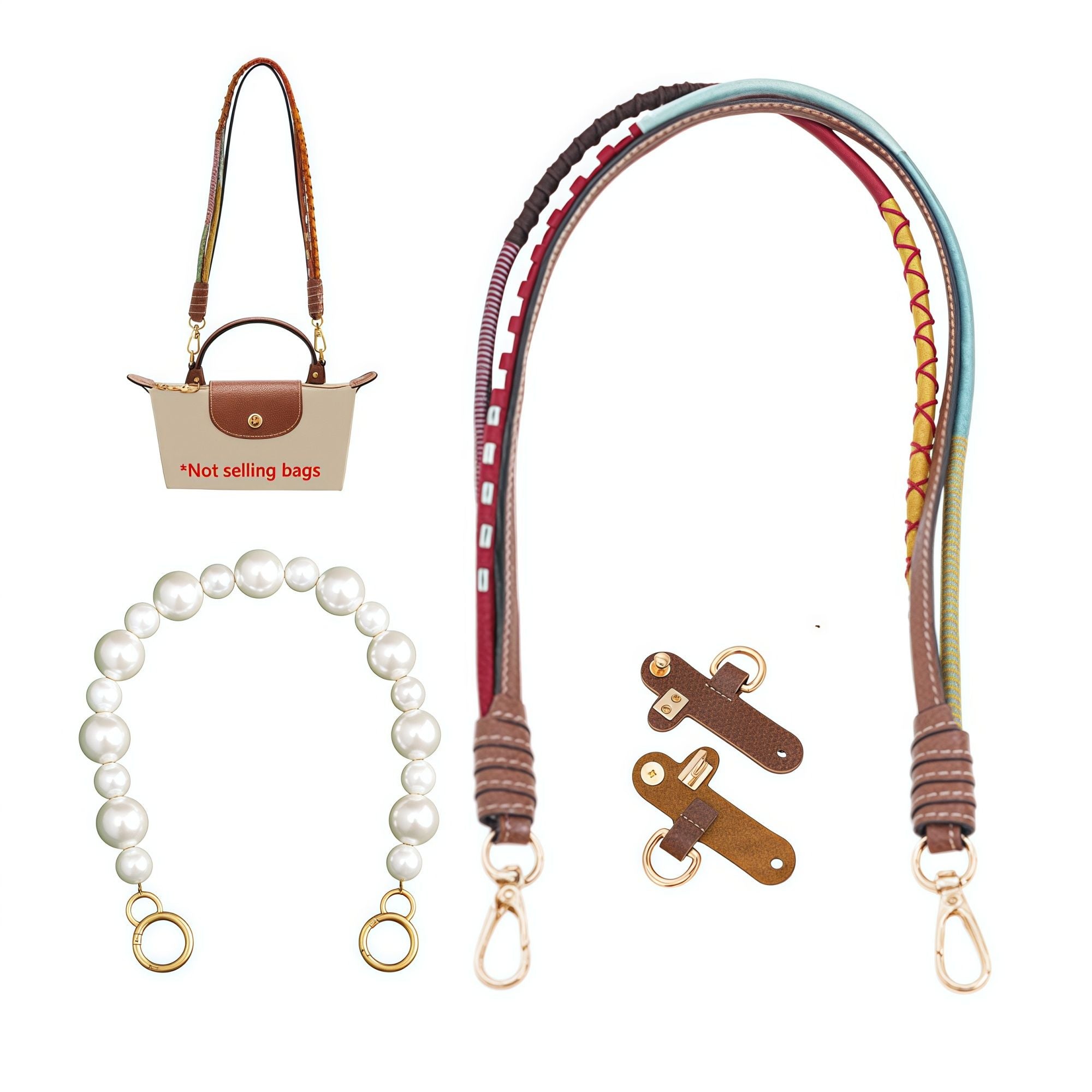 Mini Bag Replacement Thin Shoulder Strap with 2 Adapters for Longchamp,Imitation Pearl Bead Purse Handle Strap Bag Charms Handbag Chain Accessories Decoration for Women