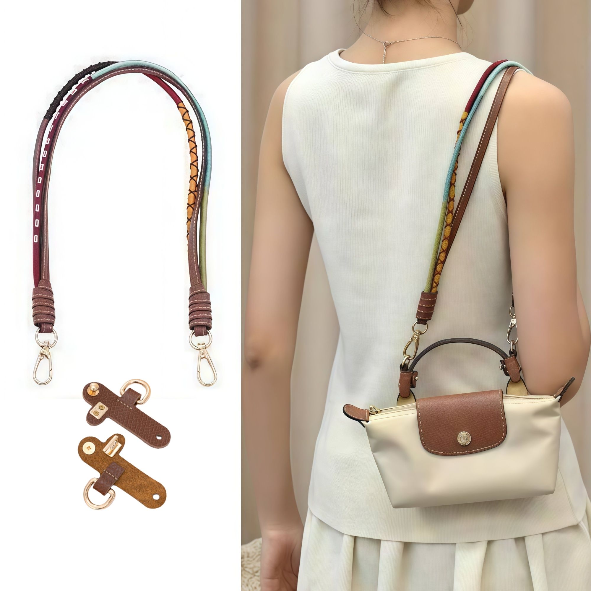 Mini Bag Replacement Thin Shoulder Strap with 2 Adapters for Longchamp,Imitation Pearl Bead Purse Handle Strap Bag Charms Handbag Chain Accessories Decoration for Women
