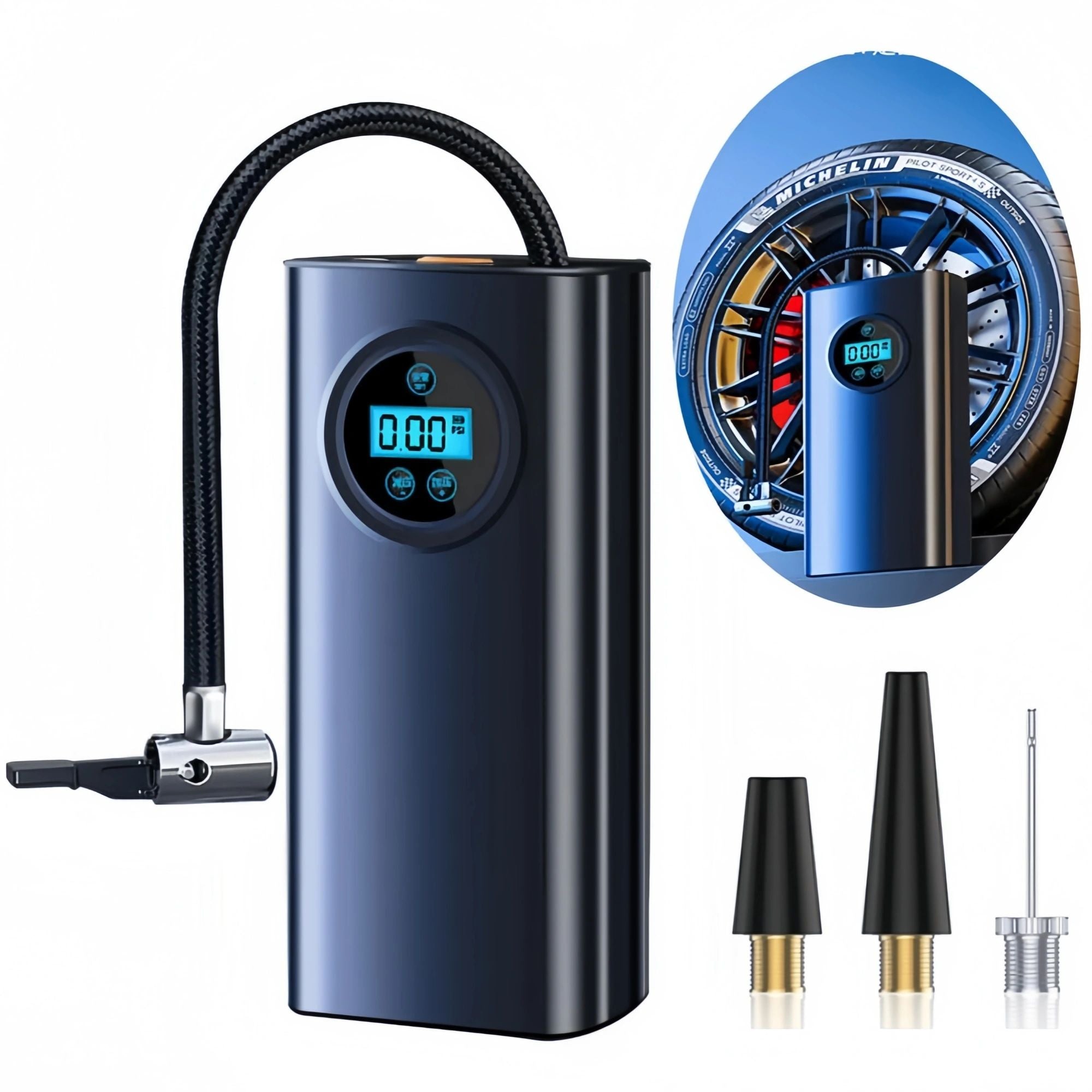 Tire Inflator Portable Compressor,Handheld Electric Air Pump,with LED Digital Display and 3 Nozzle Adapters Inflator for Car Motorcycle Bicycle Ball,Other Types of Inflatables