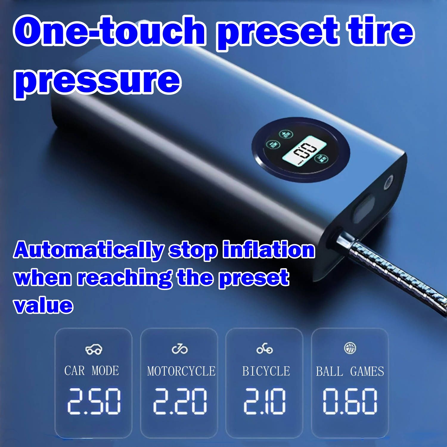Tire Inflator Portable Compressor,Handheld Electric Air Pump,with LED Digital Display and 3 Nozzle Adapters Inflator for Car Motorcycle Bicycle Ball,Other Types of Inflatables