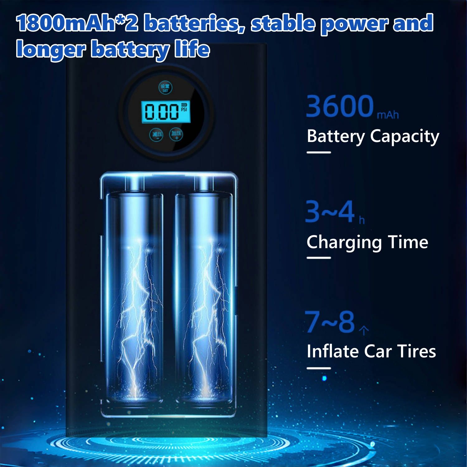 Tire Inflator Portable Compressor,Handheld Electric Air Pump,with LED Digital Display and 3 Nozzle Adapters Inflator for Car Motorcycle Bicycle Ball,Other Types of Inflatables