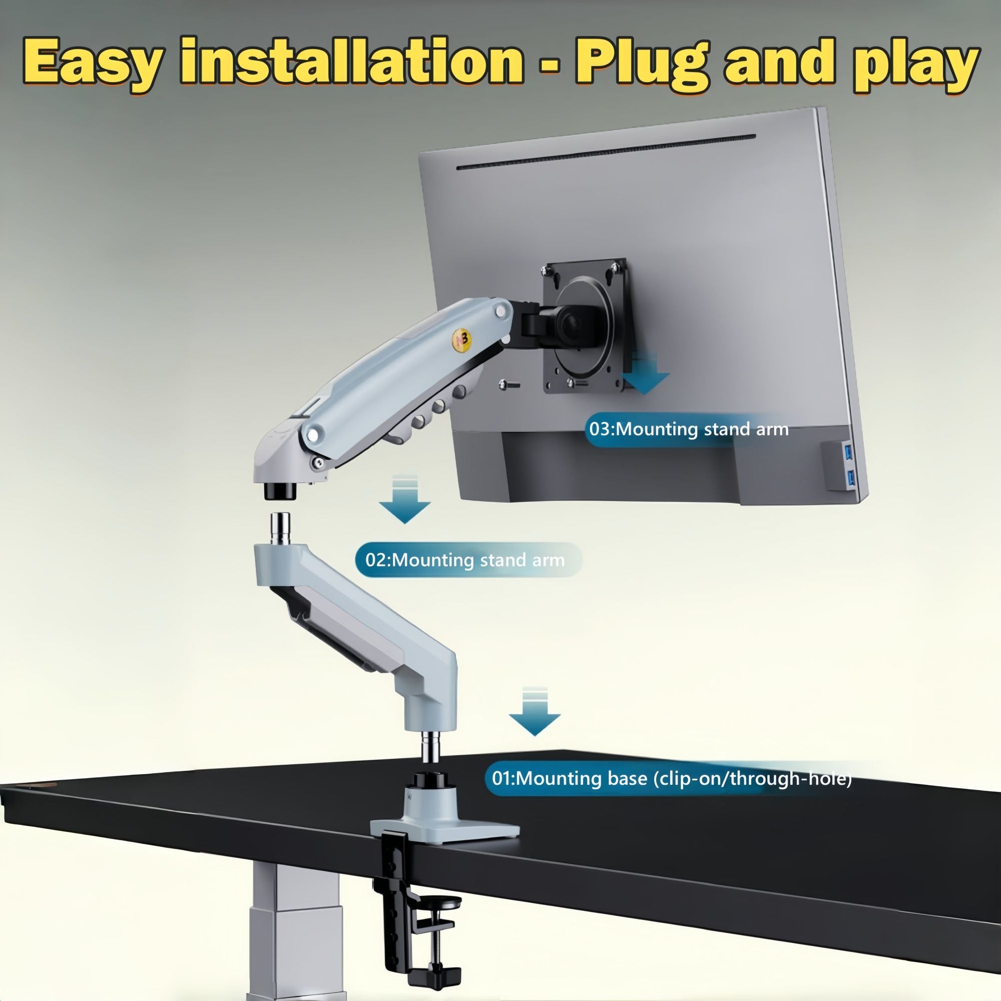 Single Monitor Arm for 17-30 Inch Screens,Height Adjustable Desk Mount Sliver Aluminium Monitor Stand, VESA 75/100mm with C-Clamp/Grommet Base&Gas Spring,Ergonomic Stand for Work/Gaming