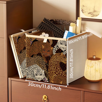 2 Packs Collapsible Storage Bins, Retro Style Foldable Storage Box for Toys, Clothes, Books, Closet & Shelves, Durable Home Storage Basket Organizer (B-Leopard)
