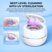 Ultrasonic Retainer Cleaner, 42kHz Portable UV Denture Cleaner for Dentures Aligner Mouth Guard Denture Toothbrush Heads, Jewelry, Glasses with 180ML Capacity