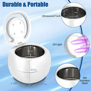 Ultrasonic Retainer Cleaner, 42kHz Portable UV Denture Cleaner for Dentures Aligner Mouth Guard Denture Toothbrush Heads, Jewelry, Glasses with 180ML Capacity