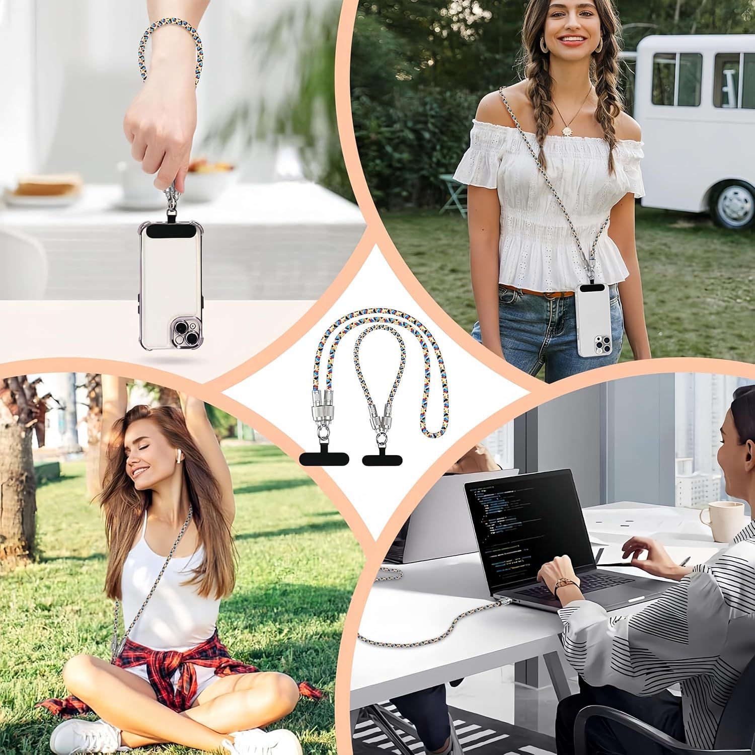 Mobile Phone Lanyard Data Line 2 in 1,PD65W Fast Charging USB-C Data Transfer Cord,Wire Equipped Lock Buckle,Crossbody Phone Wrist Strap Set