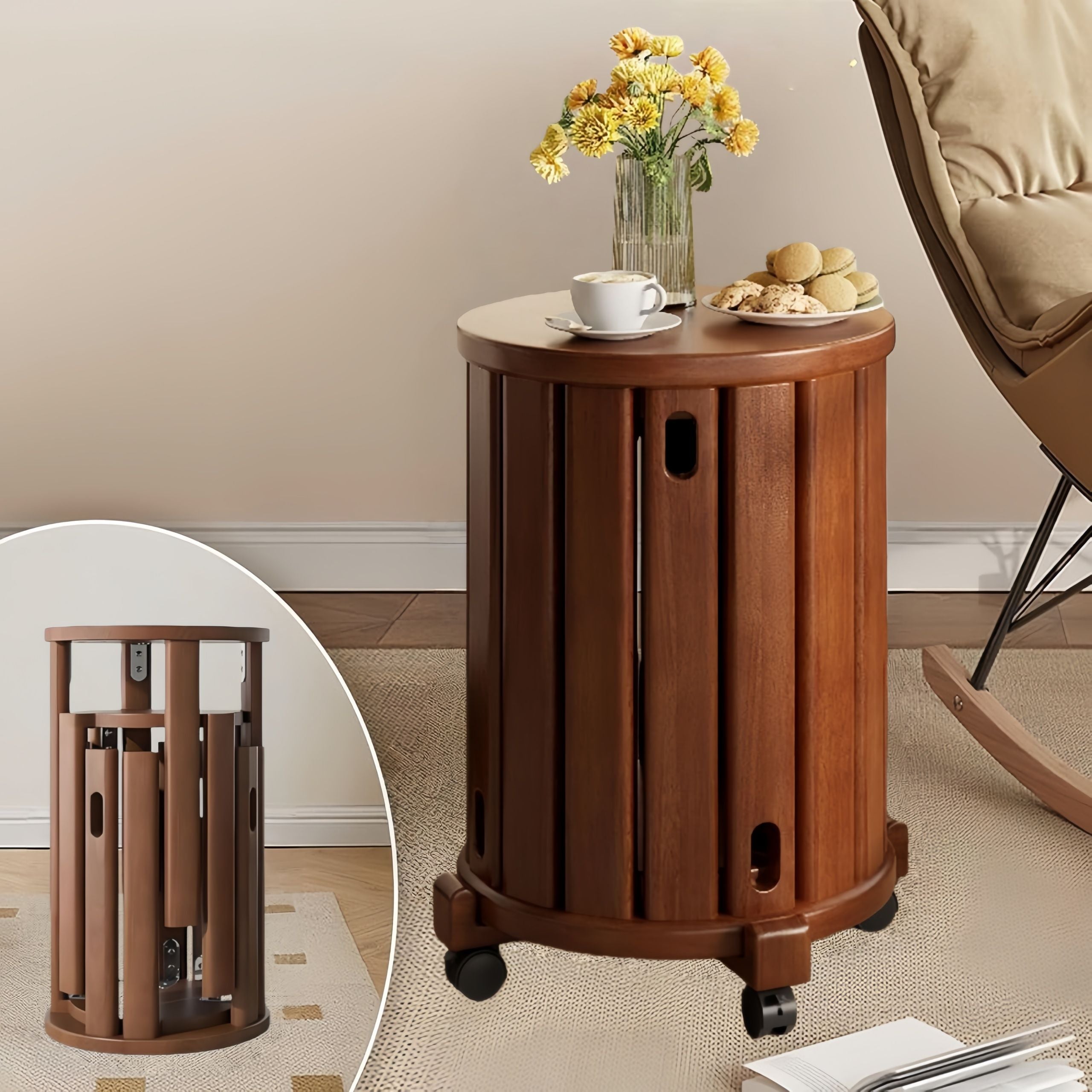 Stackable Wooden Stools Set of 4,Bar Stools Dining Chair with Movable Base,Nesting Side Tables Nesting Coffee Table, No Installation Required for Indoor Outdoor Living Room Garden