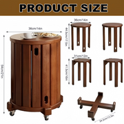 Stackable Wooden Stools Set of 4,Bar Stools Dining Chair with Movable Base,Nesting Side Tables Nesting Coffee Table, No Installation Required for Indoor Outdoor Living Room Garden