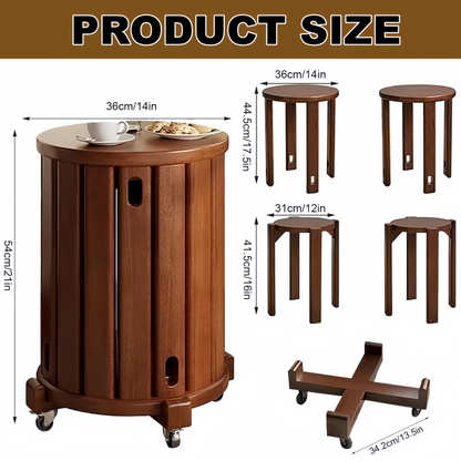 Stackable Wooden Stools Set of 4,Bar Stools Dining Chair with Movable Base,Nesting Side Tables Nesting Coffee Table, No Installation Required for Indoor Outdoor Living Room Garden