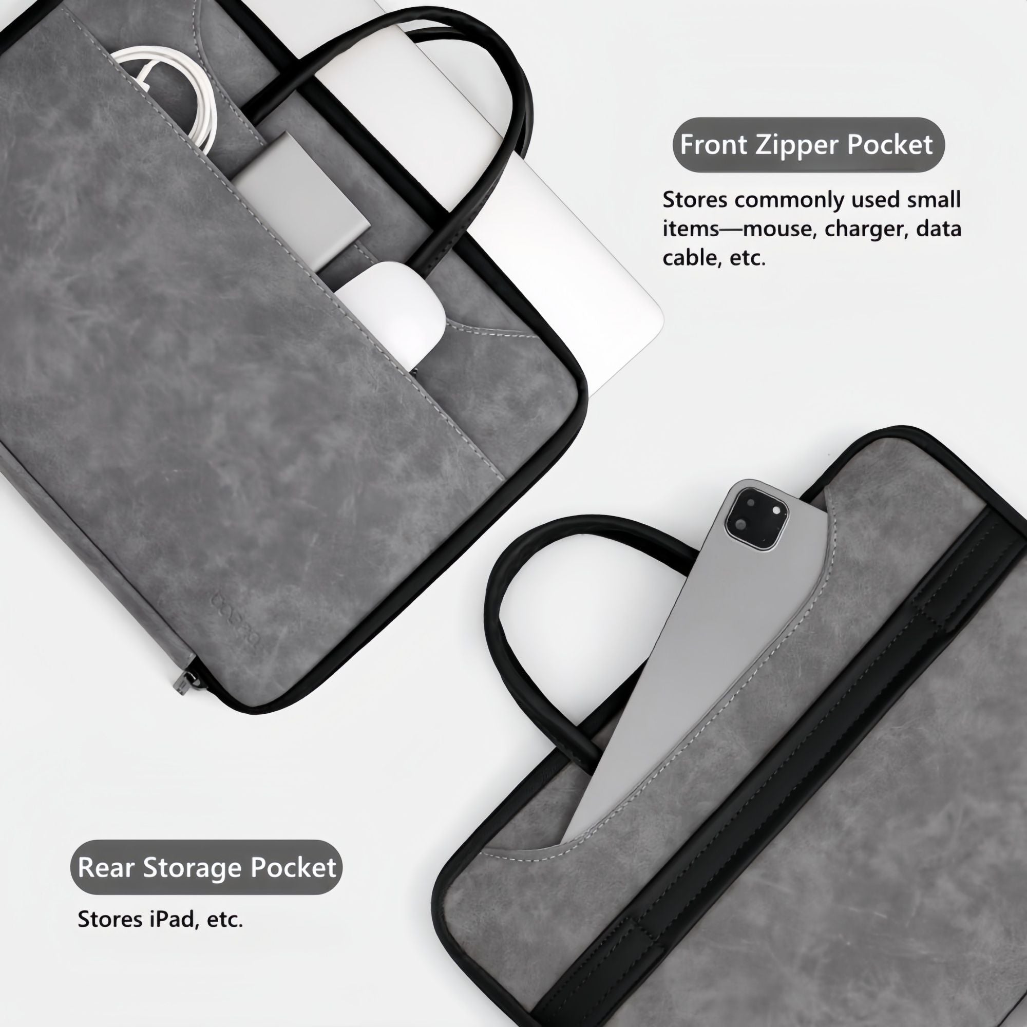 14 Inch PU Leather Laptop Bag, Portable Waterproof Laptop Case, Full Opening and Closing Sleeve Handbag, Briefcase for MacBook Air, Ipad, Business Travel