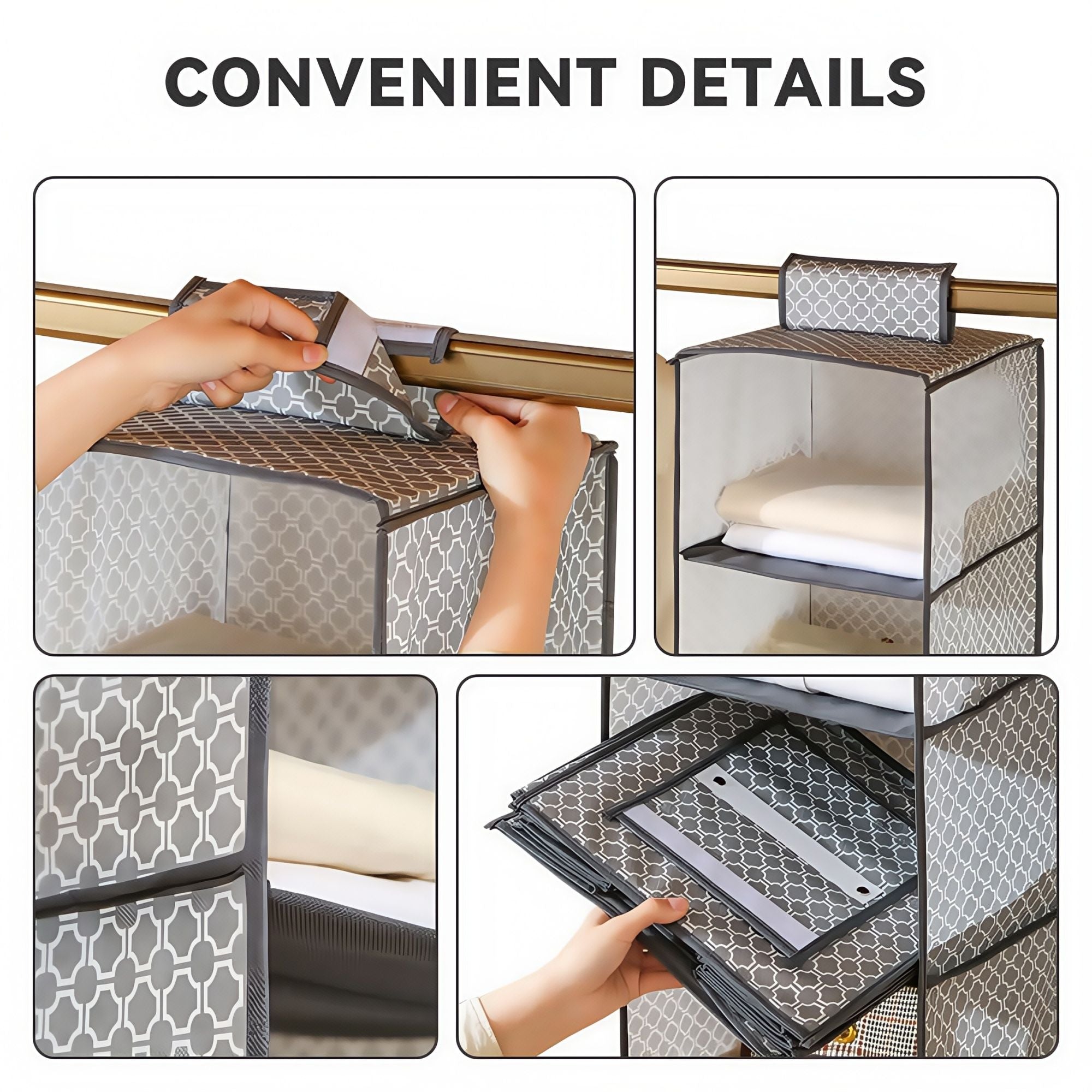 2 Pack Shelves Hanging Organizer-Foldable 6 and 8 Section Hanging Shelves,Natural Canvas Closet Organizer for Sweater Shoe Srotage