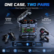 Wireless Earbuds 2 Pairs in 1 Charging Case with LED Display | 40H Total Playtime, Gaming & Music, Mecha Bluetooth Design, Dual Style Earbuds, Couples Earphones