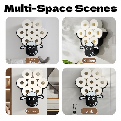 Creative Sheep Toilet Paper Holder, Wall-Mounted Metal Tissue Storage Rack, Punch-Free Easy Installation Paper Towel Holder, Funny Home Decor for Bathroom
