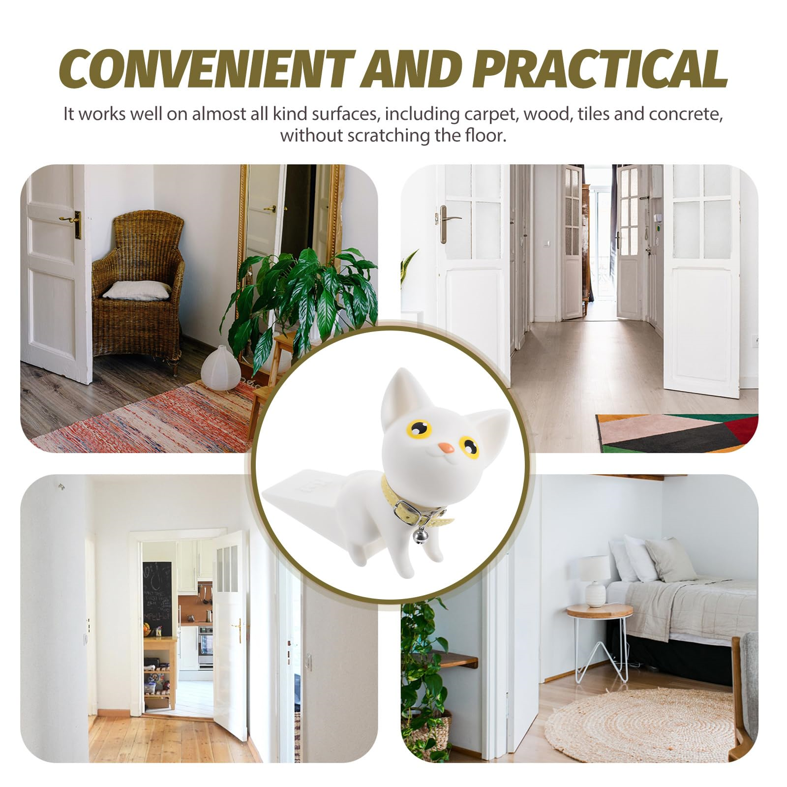 Cat Door Stopper PVC Material Door Wedge, Small Door Stops for Home Decor Non-Slip Wedge Prevents Slamming Doors for Baby and Pet Safety