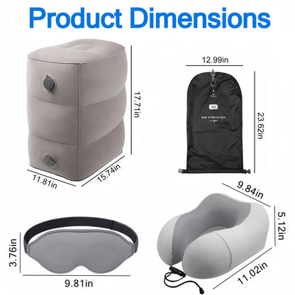 3 Pack Travel Essentials – Travel Pillow, Inflatable Foot Rest & Sleep Mask with Storage Bag, Airplane Travel Accessories Kit for Kids & Adults