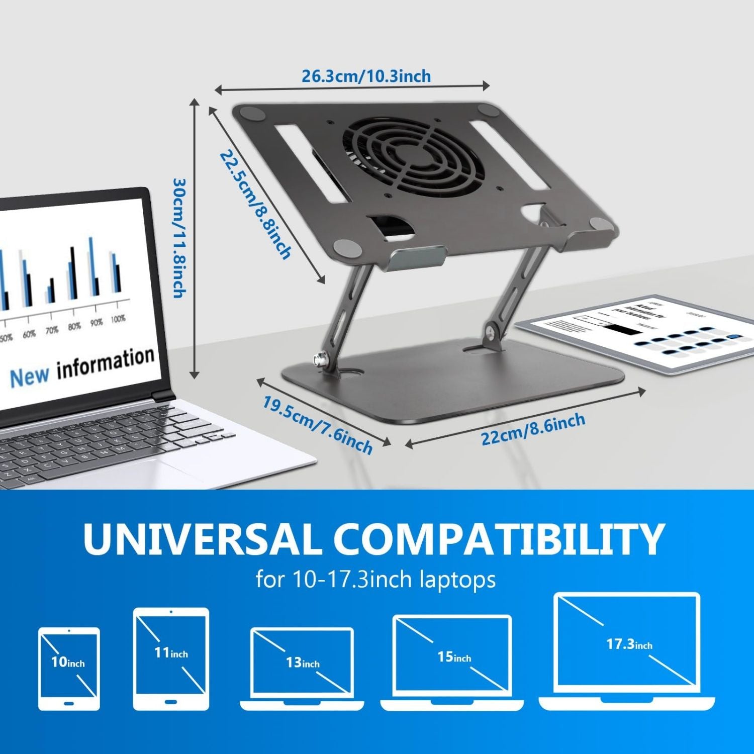 Ergonomic Adjustable Laptop Stand with Cooler,6”Laptops Notebook Alloy Riser Holder Computer Stand Compatible with Dell,Hp,Pad,Air Pro