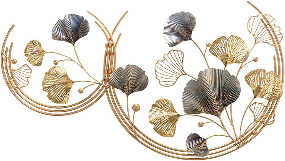 3D Handmade Metal Wall Art Decor,Golden Ginkgo Leaves Metal Wall Decor with Frame, Gold Metal Art Wall Sculpture for Study Living Room Bedroom Artwork Hotel Decor Indoor Outdoor, 110 X 67cm