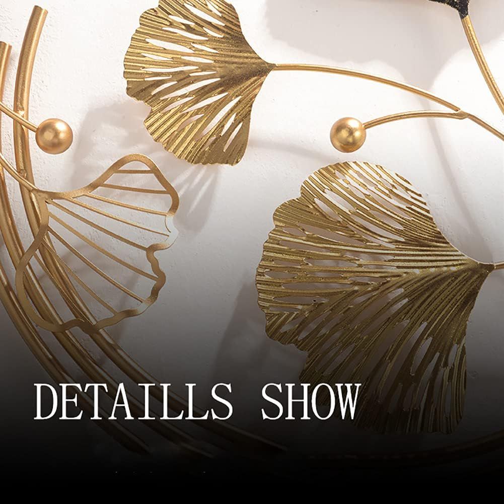 3D Handmade Metal Wall Art Decor,Golden Ginkgo Leaves Metal Wall Decor with Frame, Gold Metal Art Wall Sculpture for Study Living Room Bedroom Artwork Hotel Decor Indoor Outdoor, 110 X 67cm