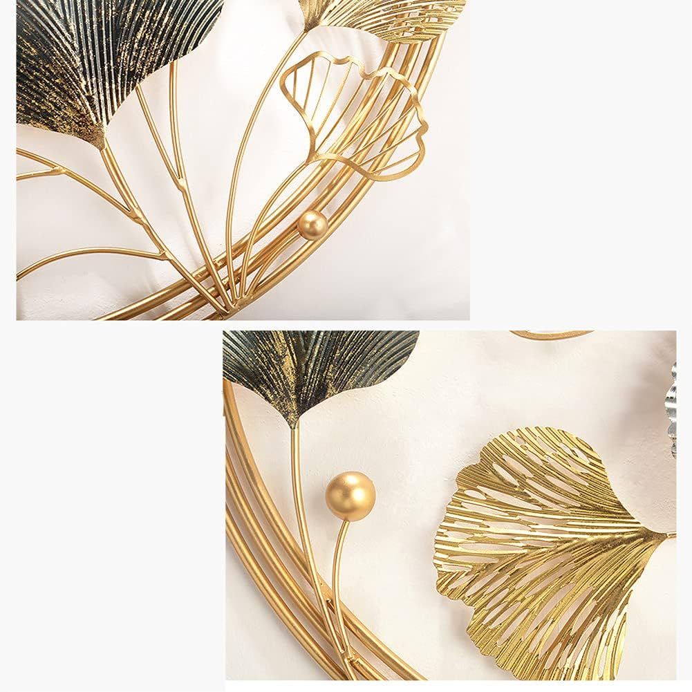 3D Handmade Metal Wall Art Decor,Golden Ginkgo Leaves Metal Wall Decor with Frame, Gold Metal Art Wall Sculpture for Study Living Room Bedroom Artwork Hotel Decor Indoor Outdoor, 110 X 67cm