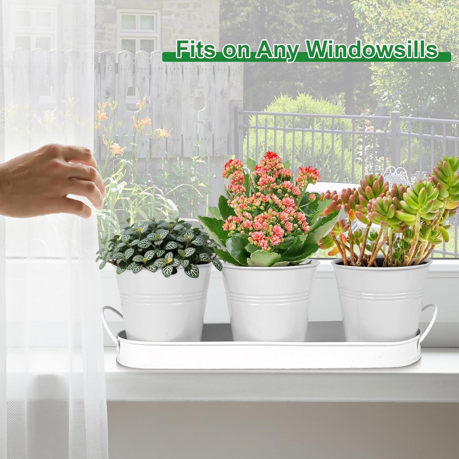 Herb Garden Planter Indoor Kit - 6 Metal Pots with 2 Trays for Windowsill & Kitchen Counter - Modern V1338-WAK0009