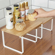 Kitchen Shelf Organizer - 2-Tier Expandable & Stackable Countertop Spice Storage Rack, White Metal Frame V1338-WAK0028