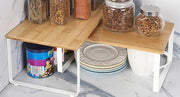 Kitchen Shelf Organizer - 2-Tier Expandable & Stackable Countertop Spice Storage Rack, White Metal Frame V1338-WAK0028