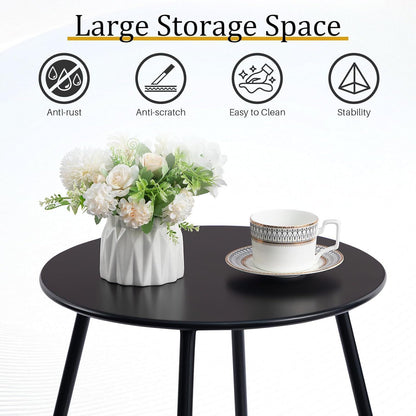 Outdoor Metal Side Table – Rust-Resistant Patio Small Round End Table, Accent Coffee Table for Balcony, Garden, Porch, Living Room & Bedroom – Lightweight Portable Plant Stand, Black