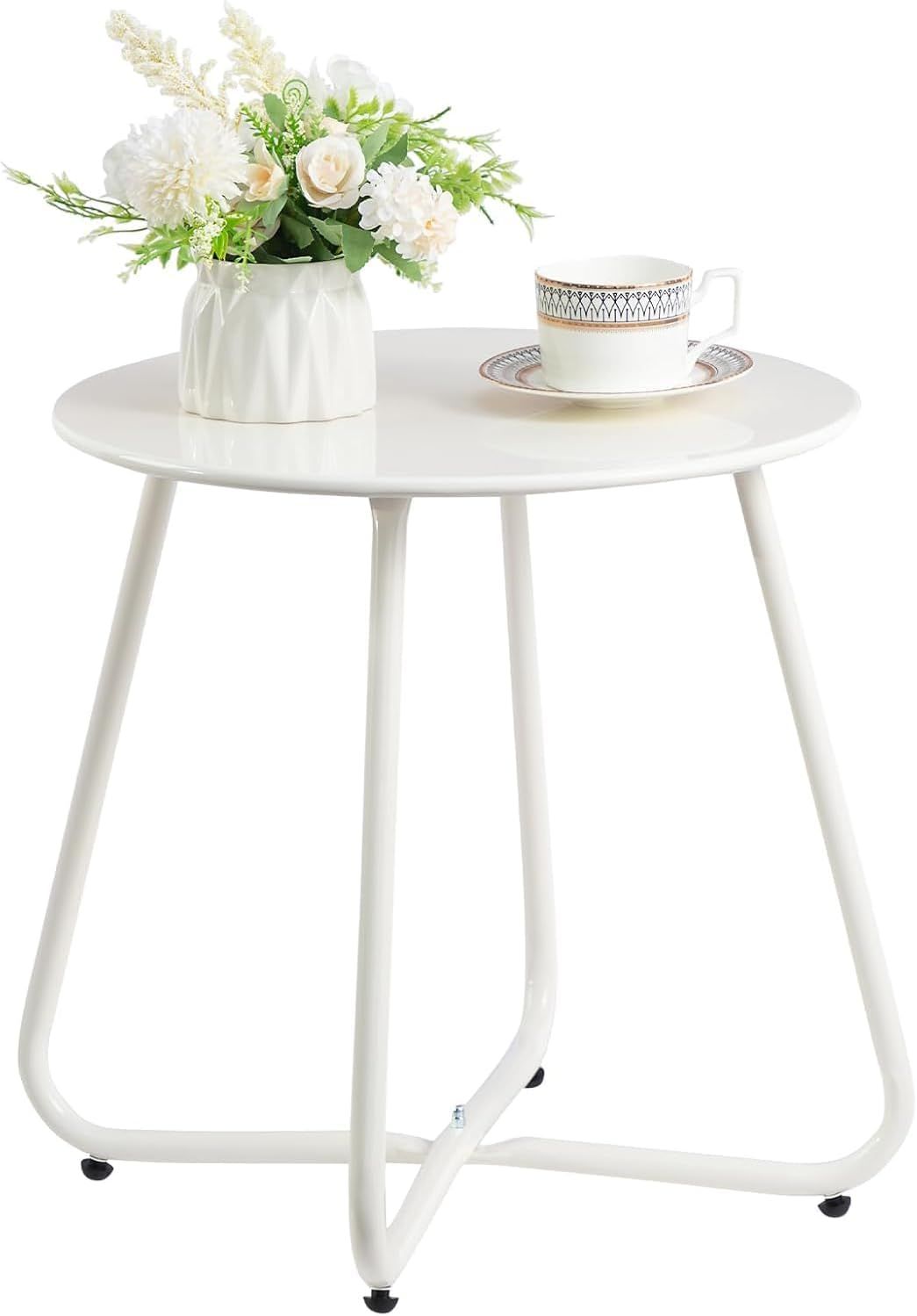 Metal Outdoor Side Table - Round Patio Table, Rust-Resistant Small End Coffee Table for Balcony, Garden, V1338-WAK0051