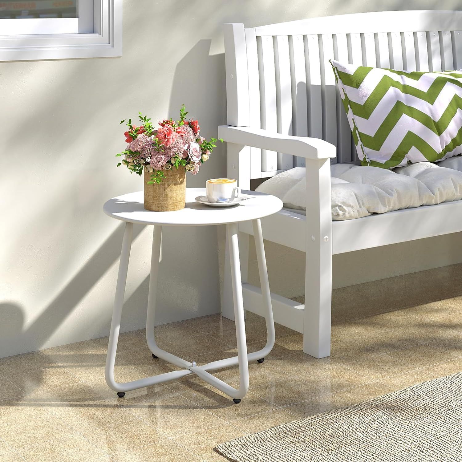 Metal Outdoor Side Table - Round Patio Table, Rust-Resistant Small End Coffee Table for Balcony, Garden, V1338-WAK0051